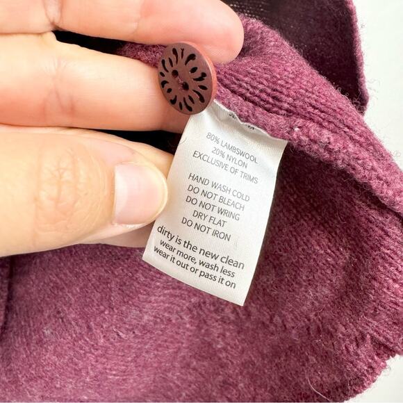 Horny Toad Maroon Lambswool Joanna 1/4 Button Chunky Cable Knit Sweater Size L - Picture 9 of 9